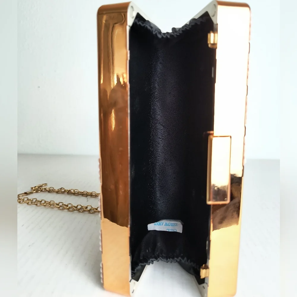 Pearlescent Acrylic Evening Clutch Bag Metal Gold Tone Strap Party Cocktail